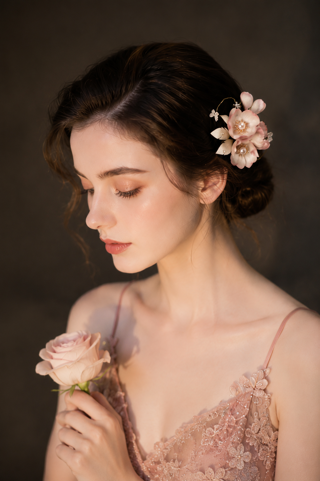 Handmade Peach Blossom Velvet Flower Hairpin