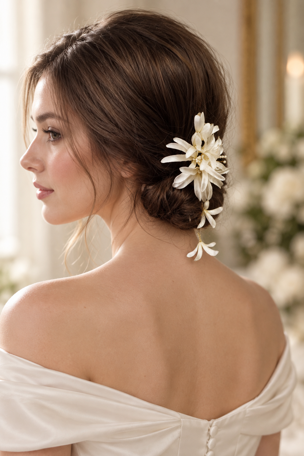 White Bridal Flower Hair Clip