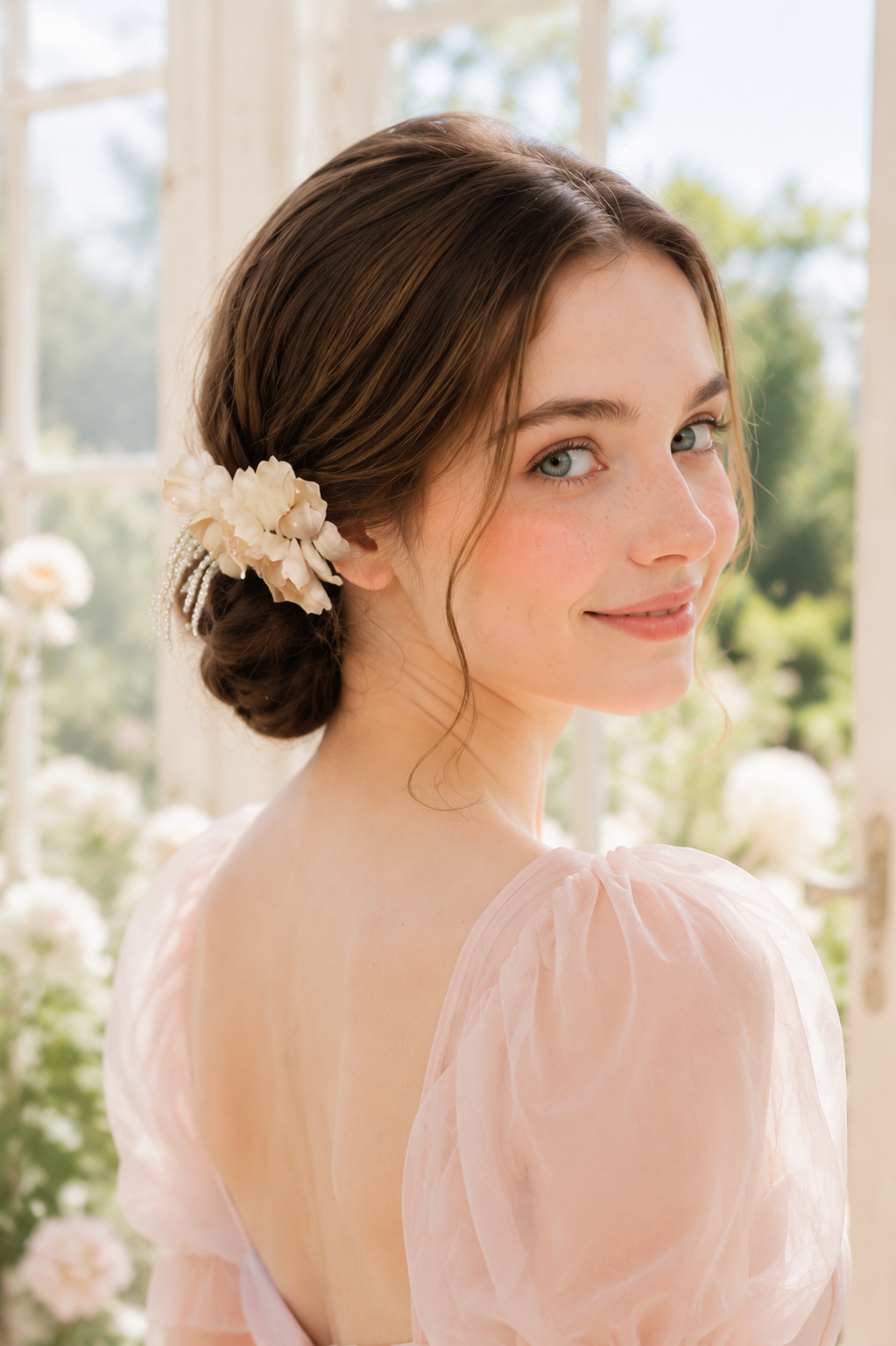Handmade Blush Pink Iris Pearl Hair Clip