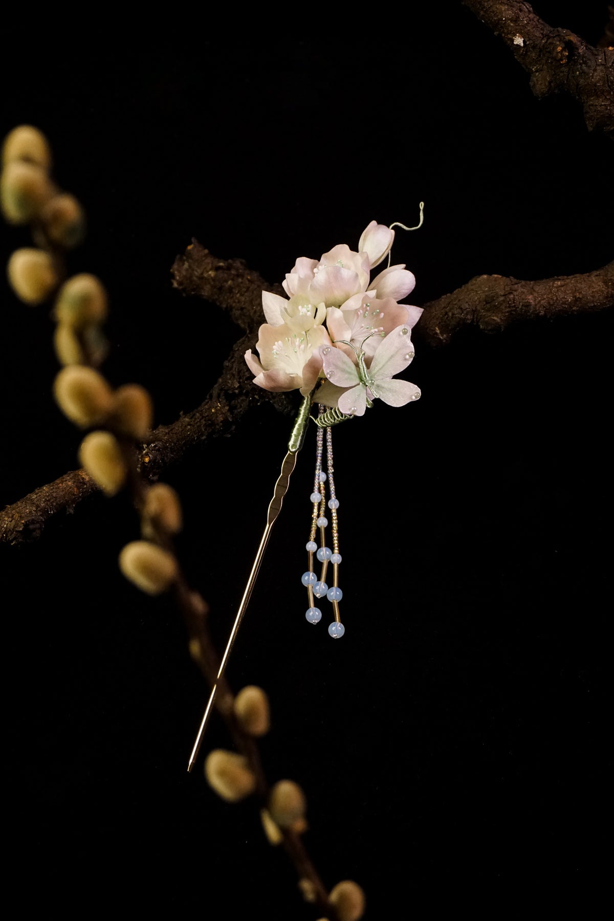 Pink Green Begonia Hairpin