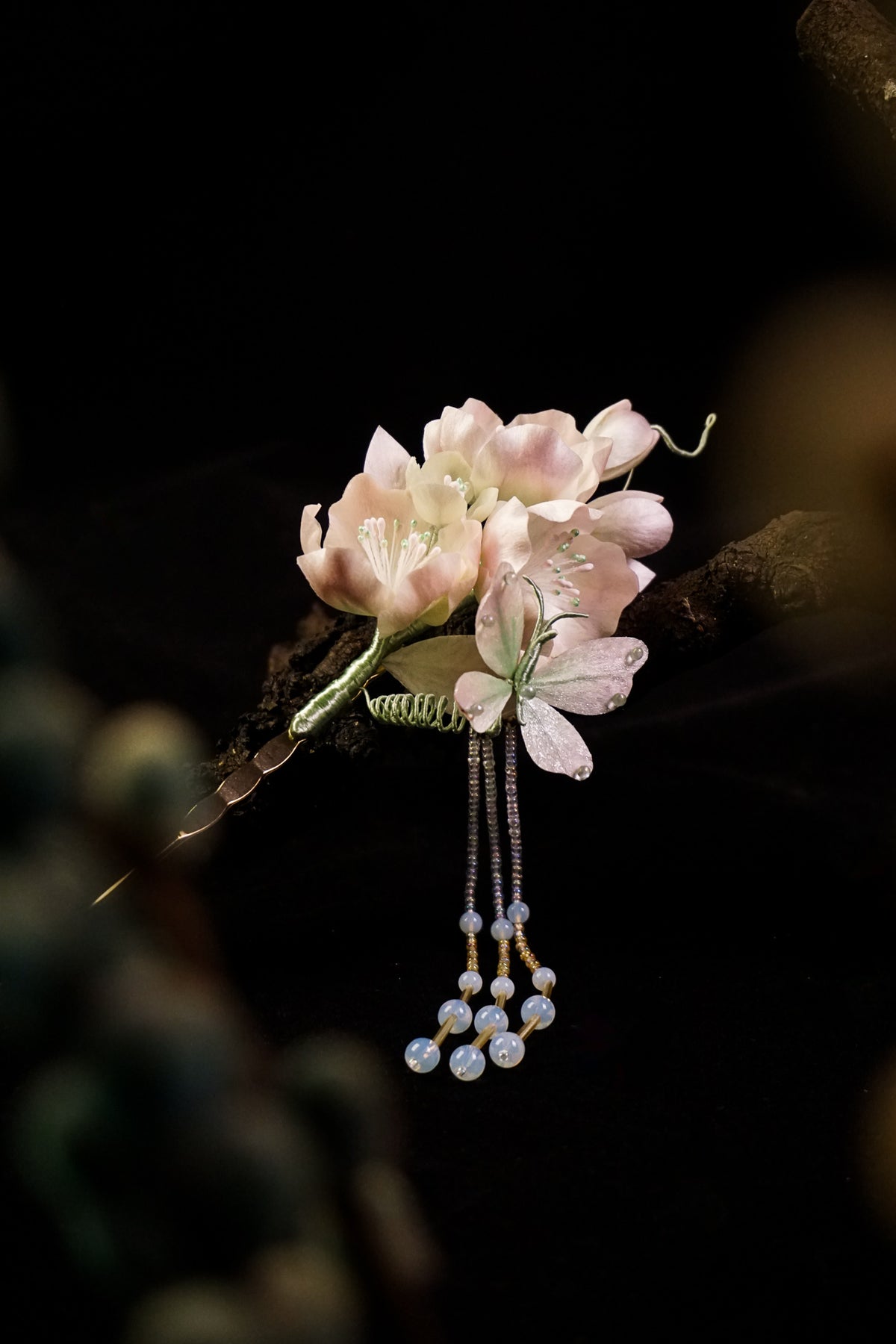 Pink Green Begonia Hairpin