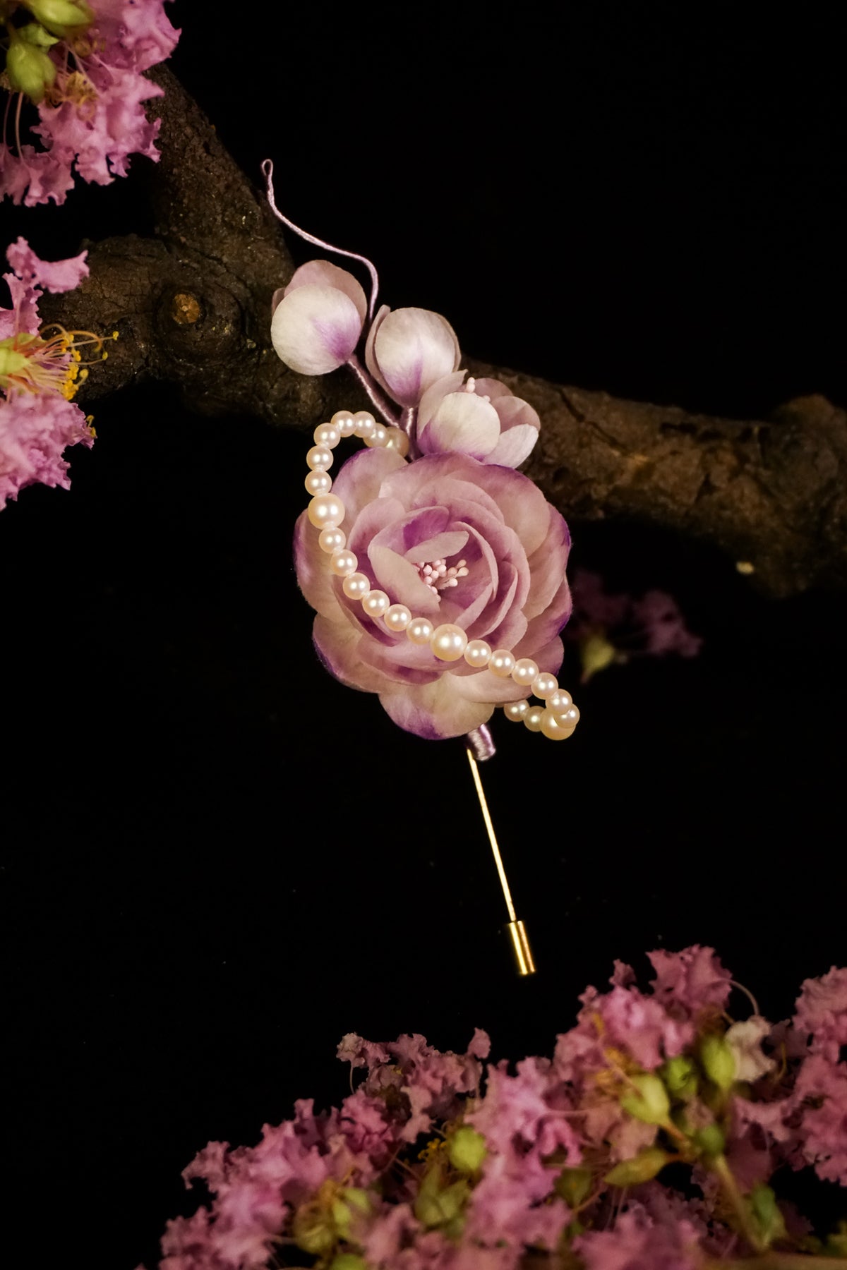 Handmade Pink & Purple Camellia Pearl Brooch