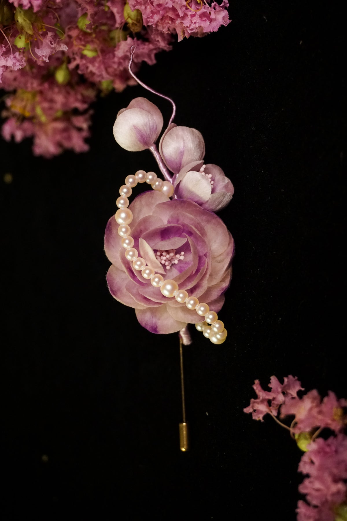 Handmade Pink & Purple Camellia Pearl Brooch