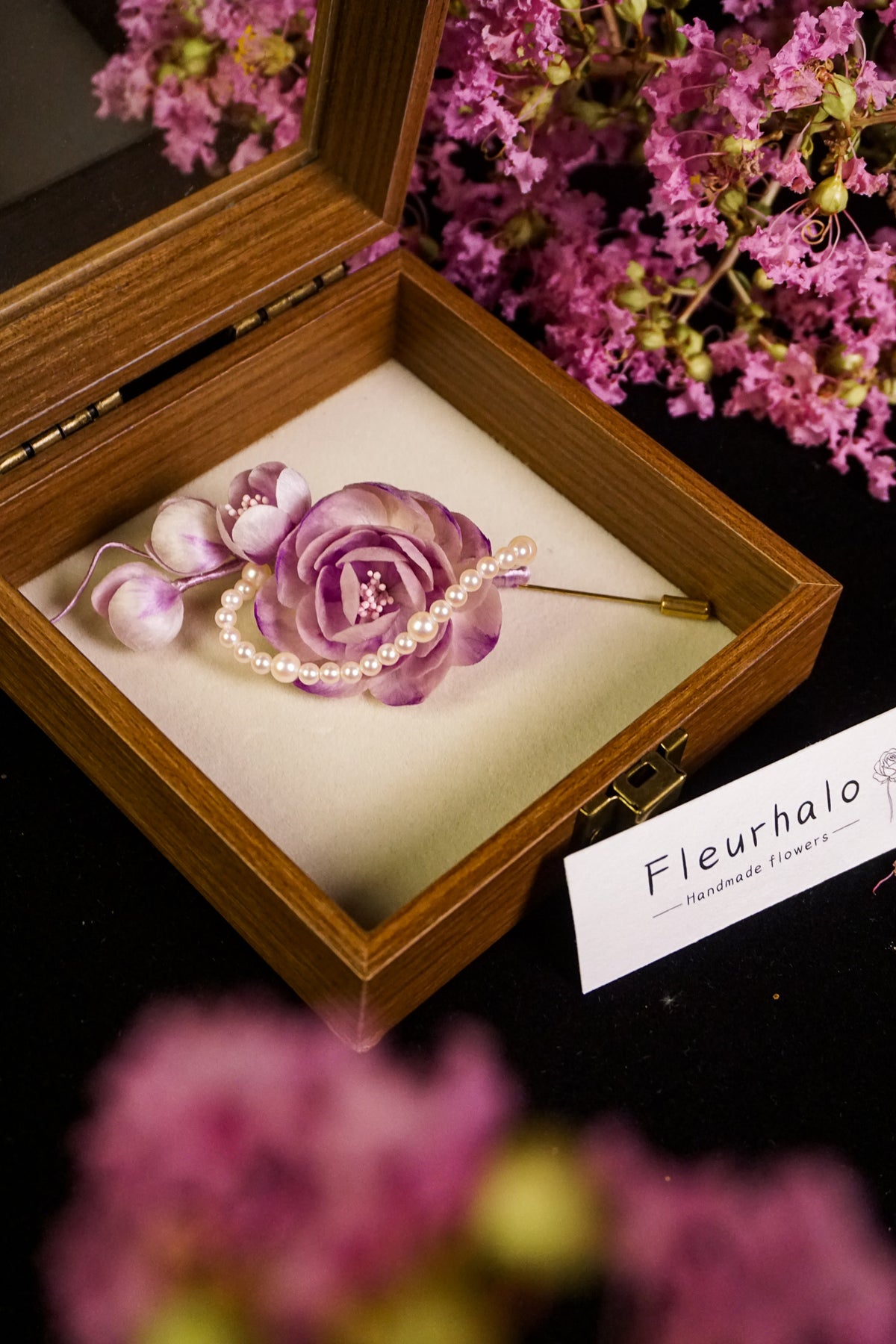 Handmade Pink & Purple Camellia Pearl Brooch