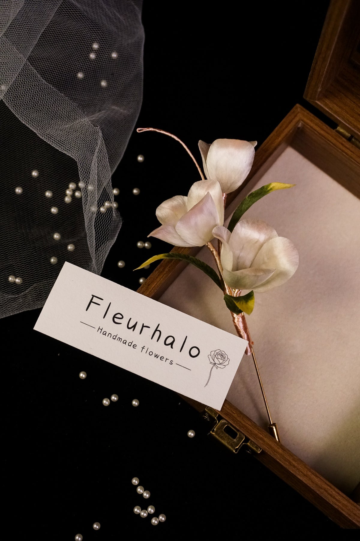 Handmade White & Blush Pink Tulip Brooch