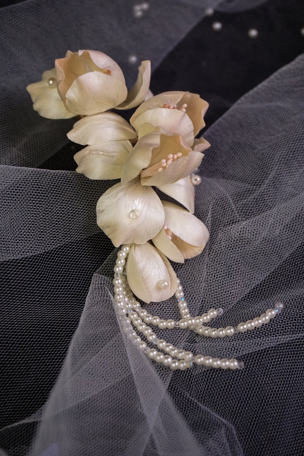 Handmade Blush Pink Iris Pearl Hair Clip