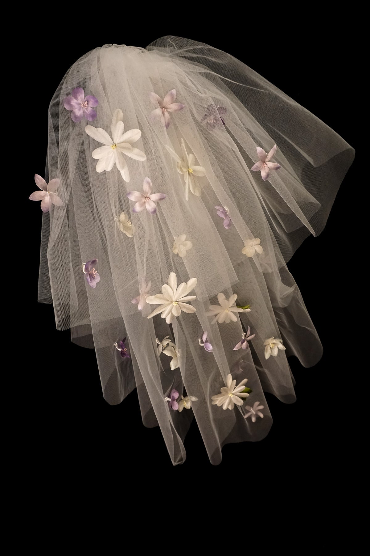 White & Lilac Floral Veil