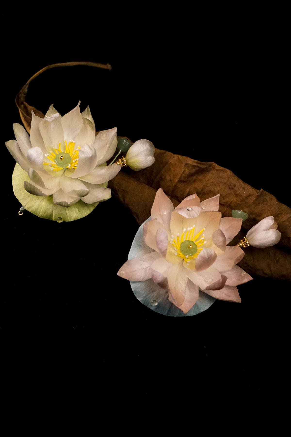 Pink & White Lotus Brooch Set