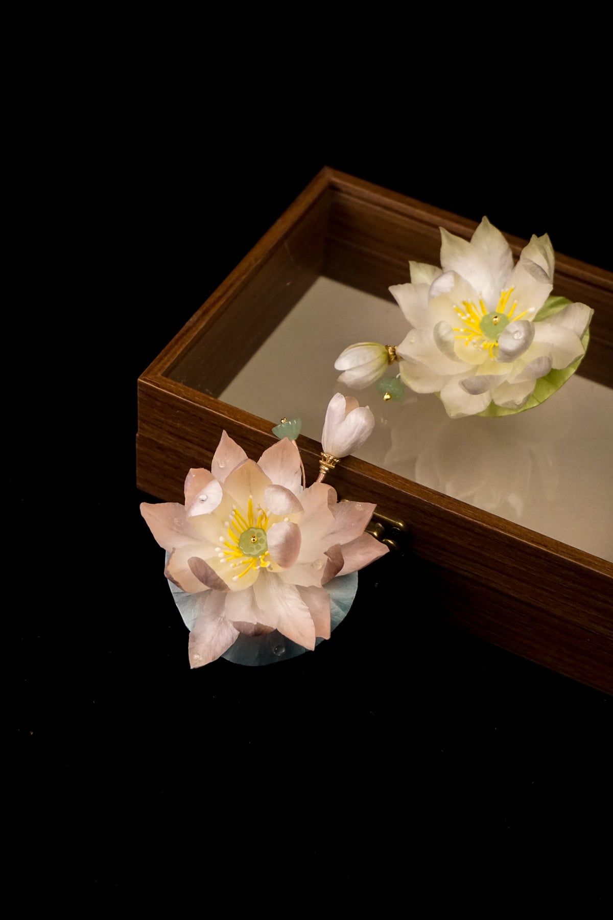 Pink & White Lotus Brooch Set
