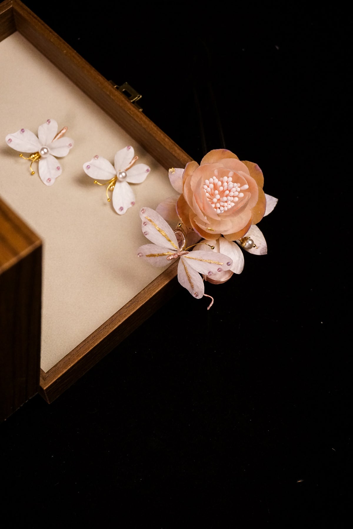 Pink Floral Hairpin & Earring Set
