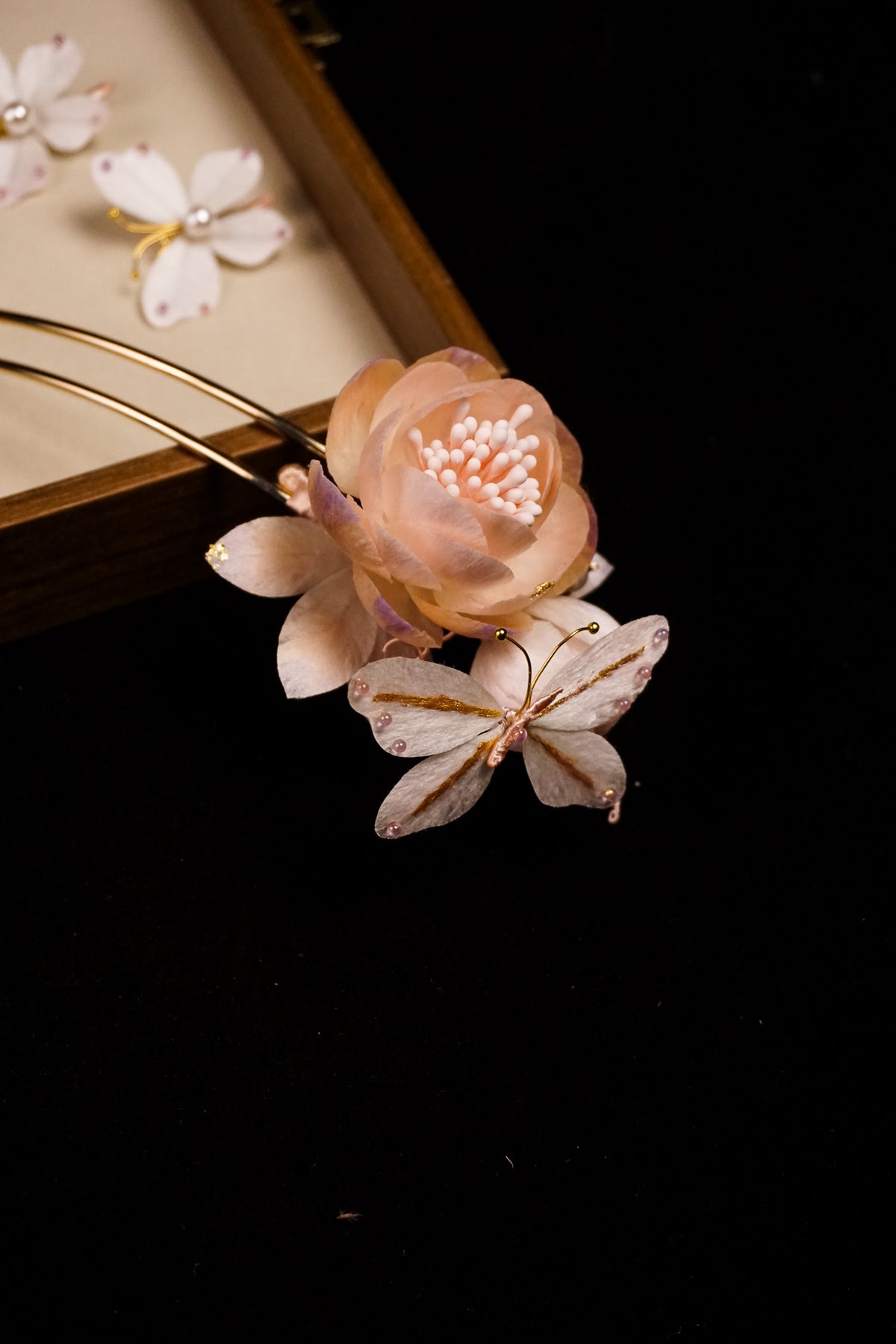 Pink Floral Hairpin & Earring Set