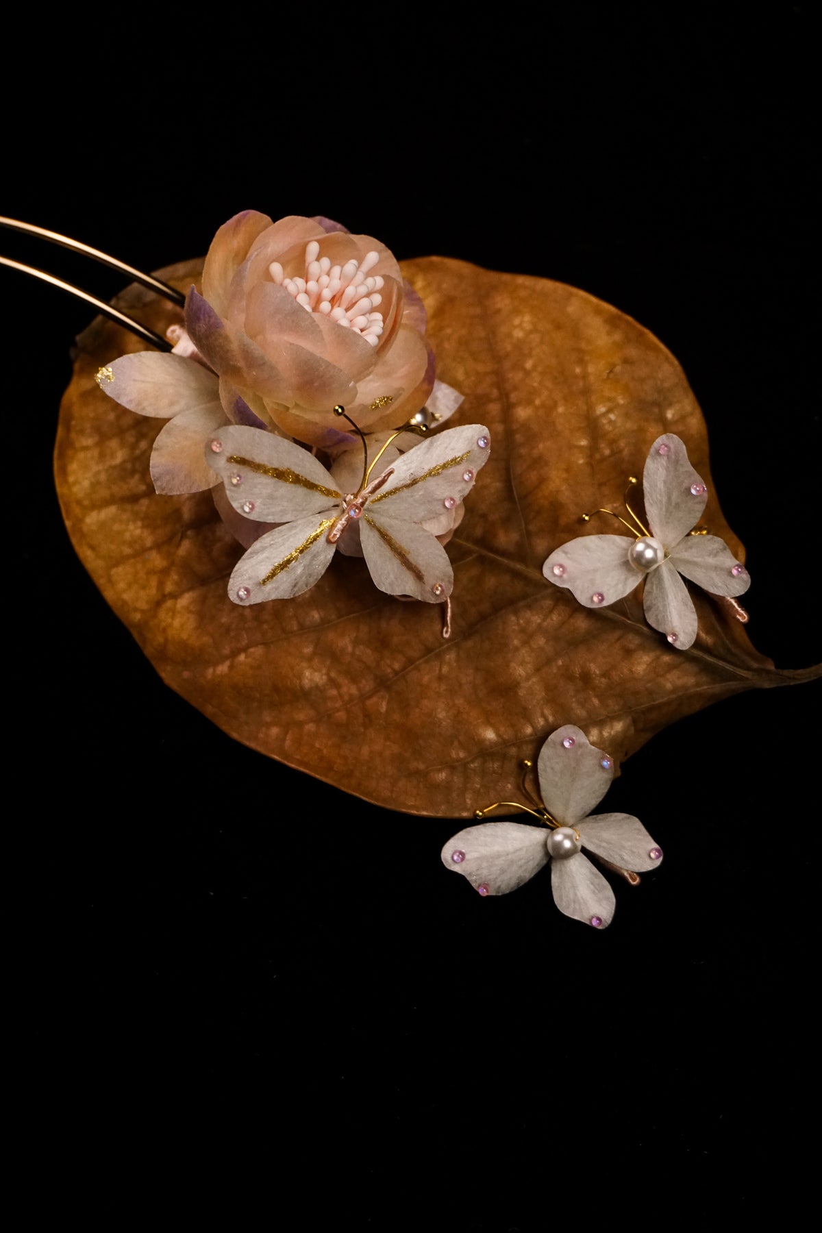 Pink Floral Hairpin & Earring Set