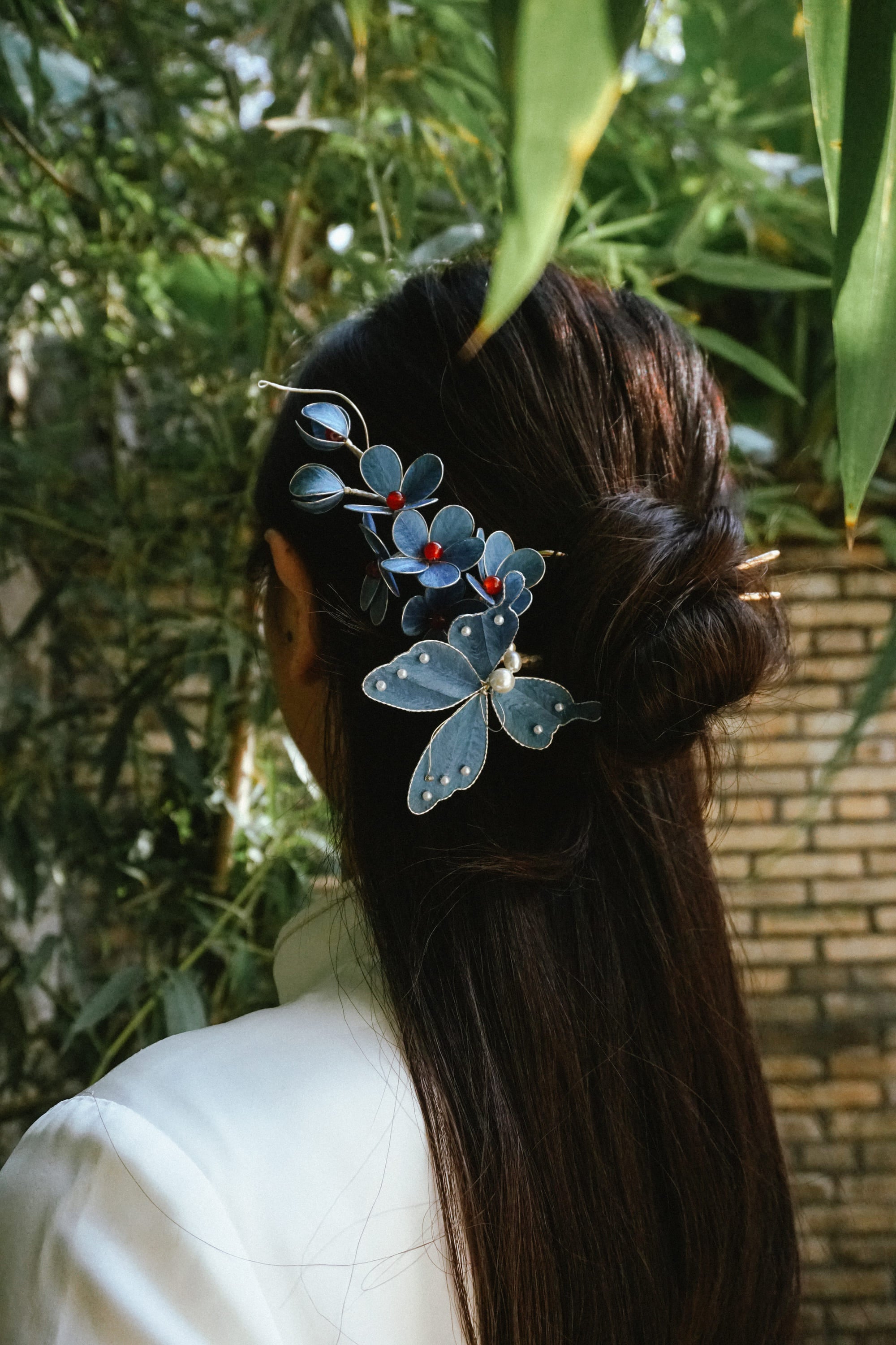 Blue Butterfly Floral Hair Pin