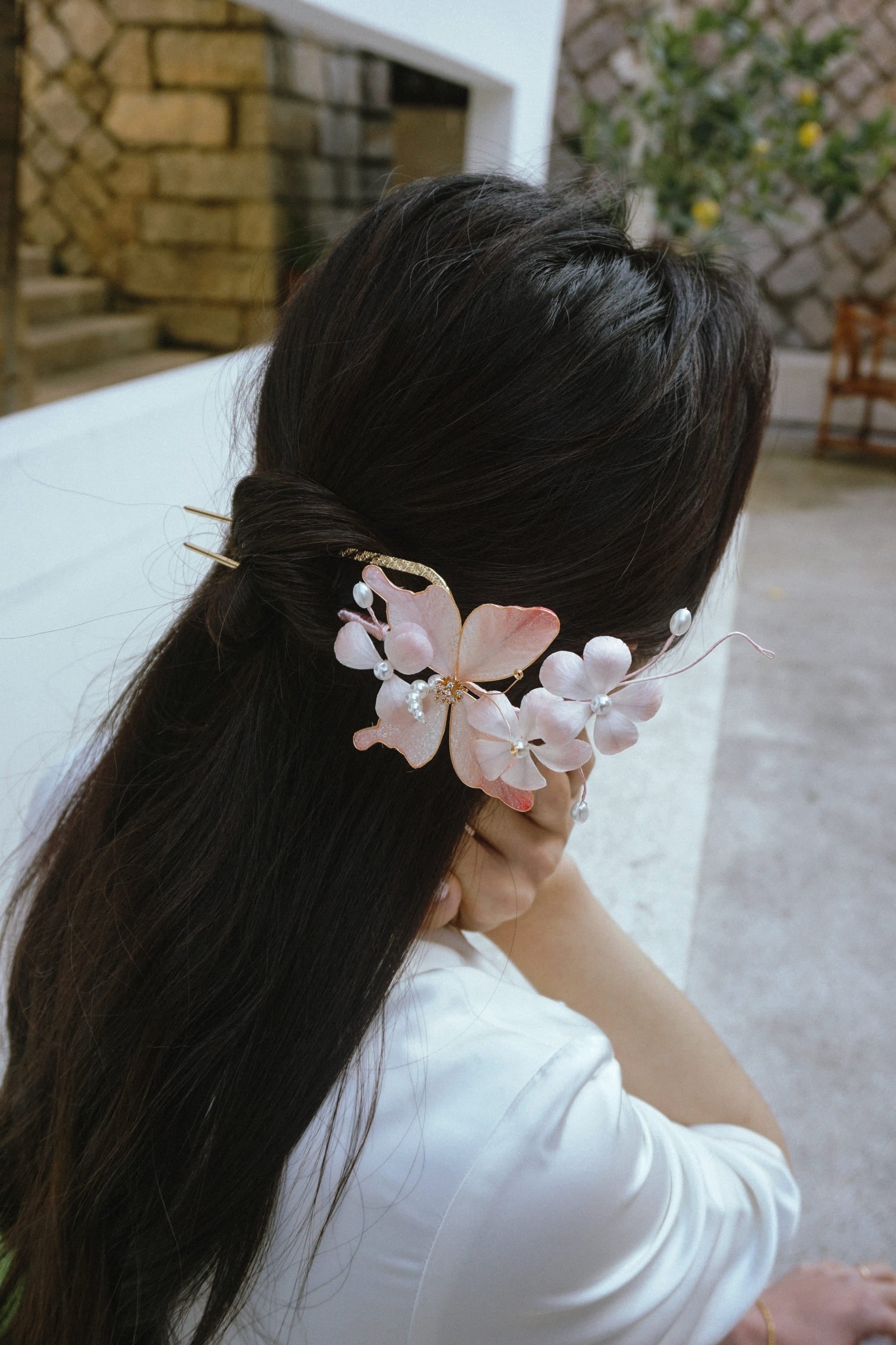 Blush Butterfly Floral Hair Pin