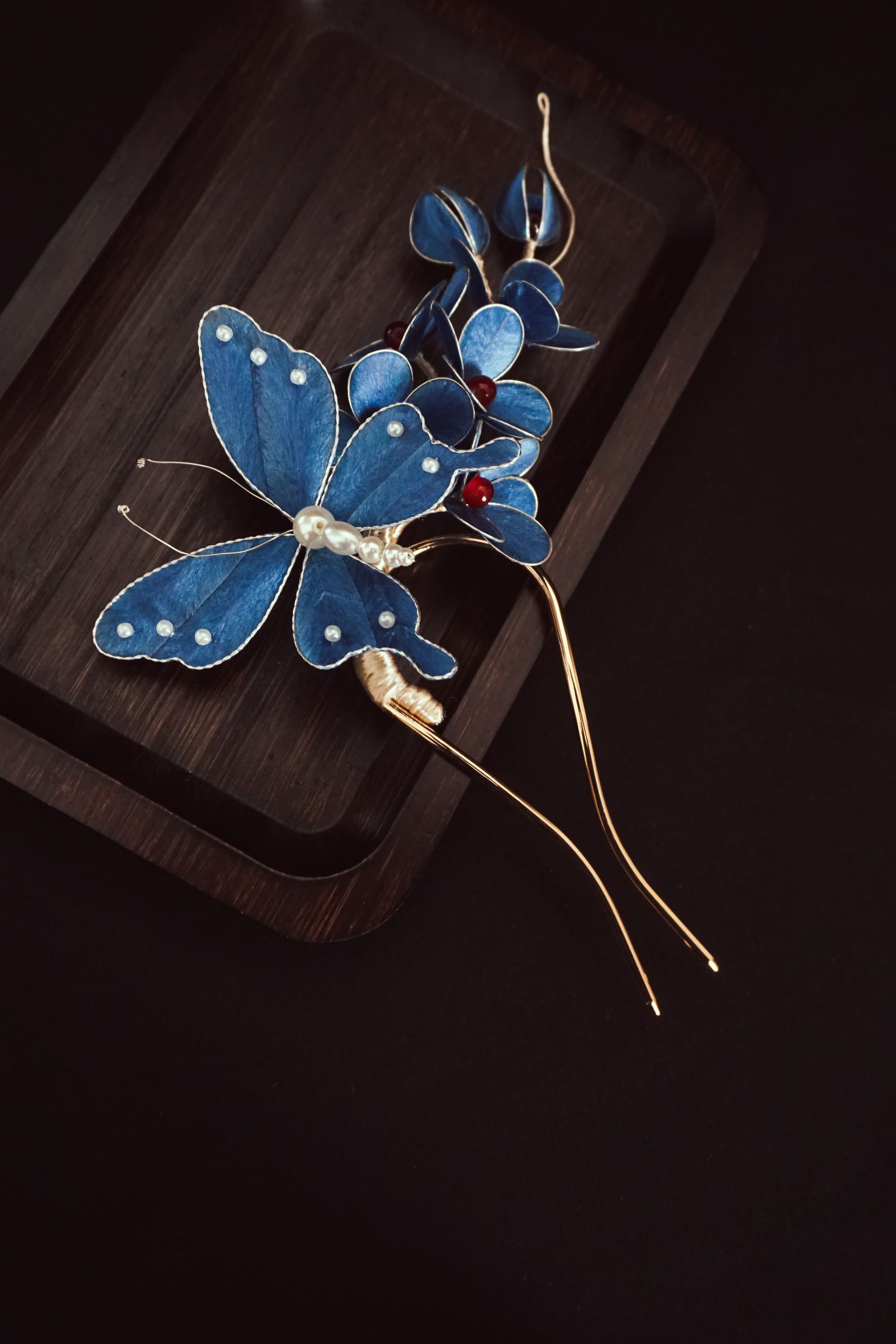 Blue Butterfly Floral Hair Pin
