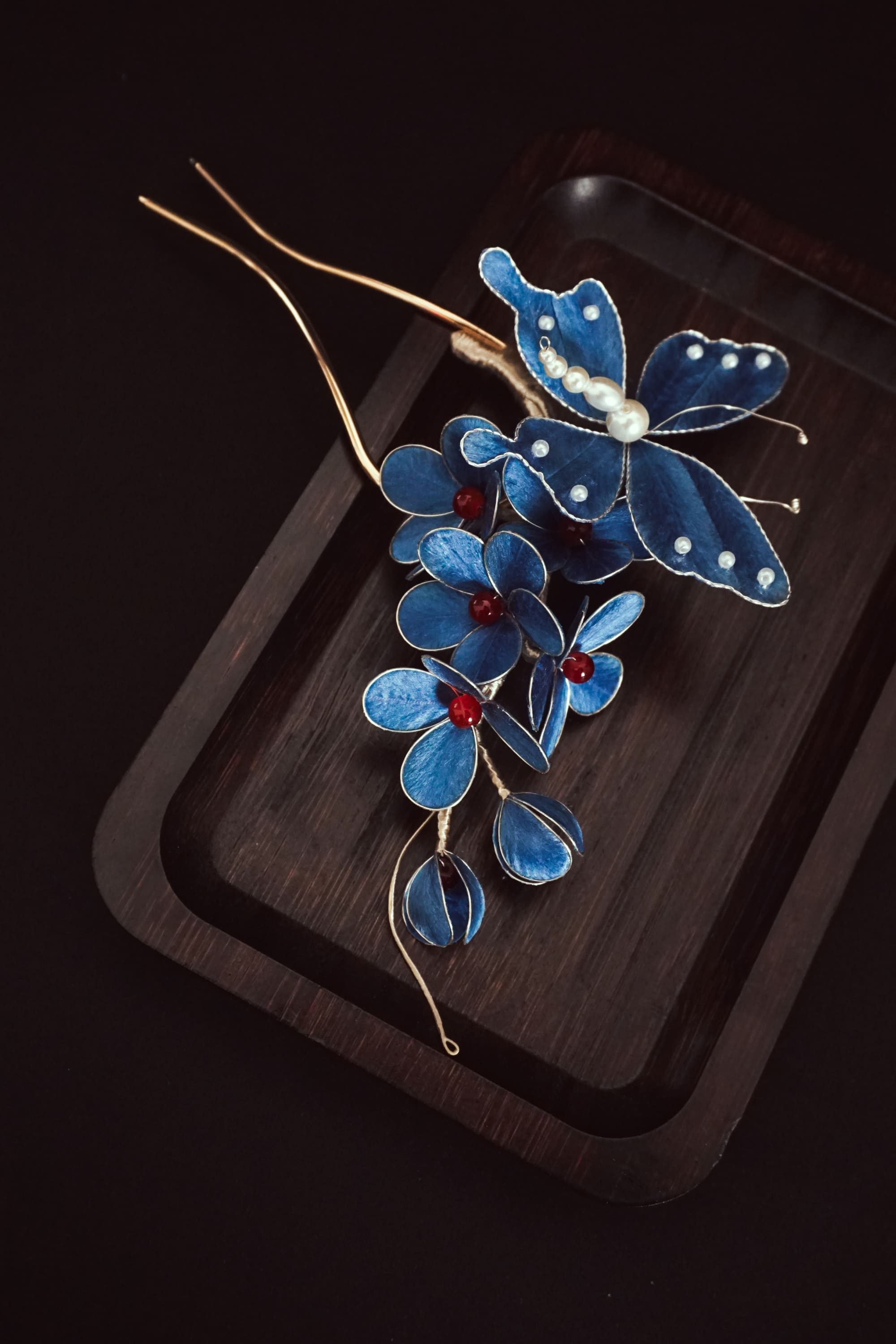 Blue Butterfly Floral Hair Pin