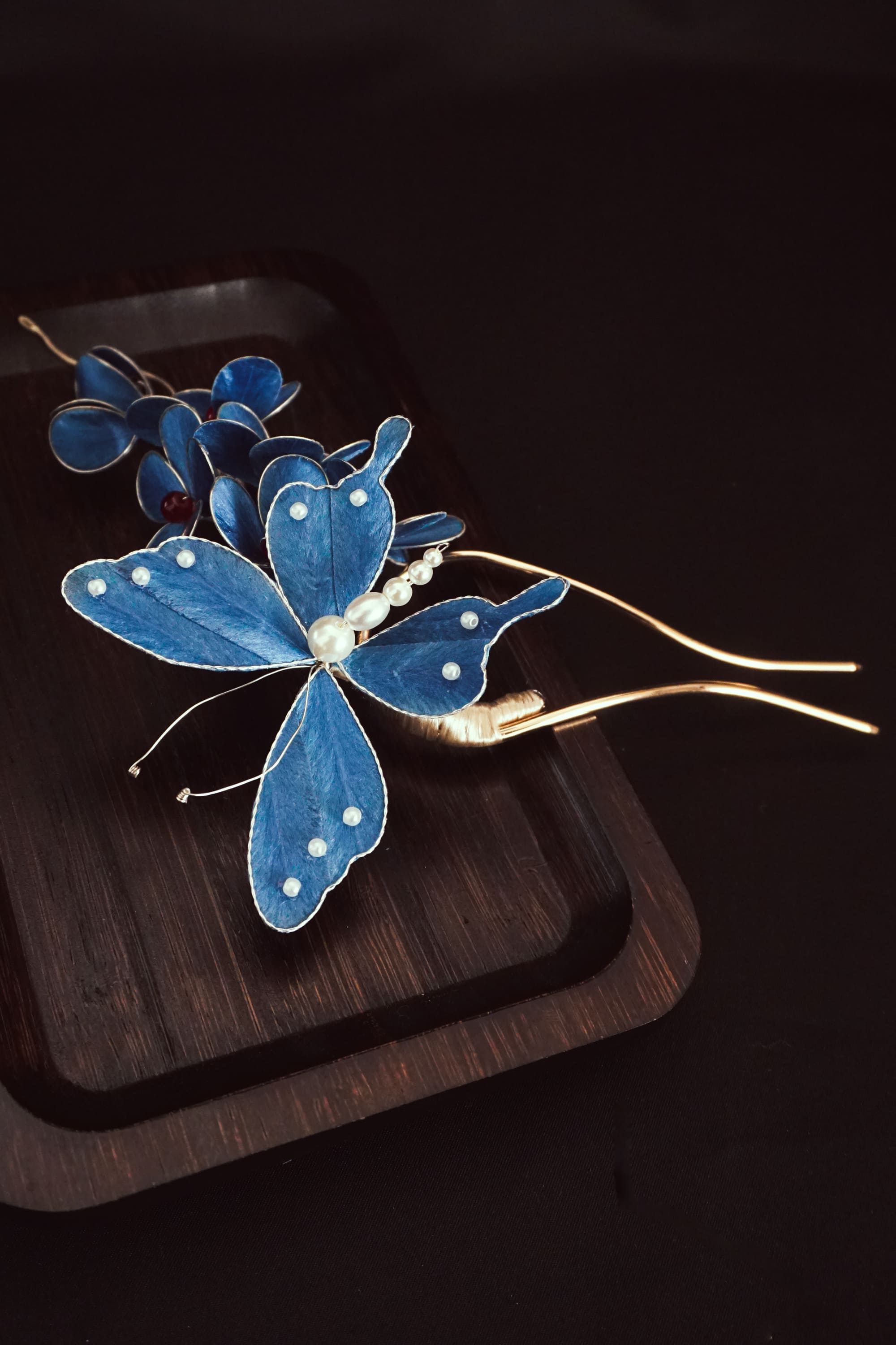 Blue Butterfly Floral Hair Pin