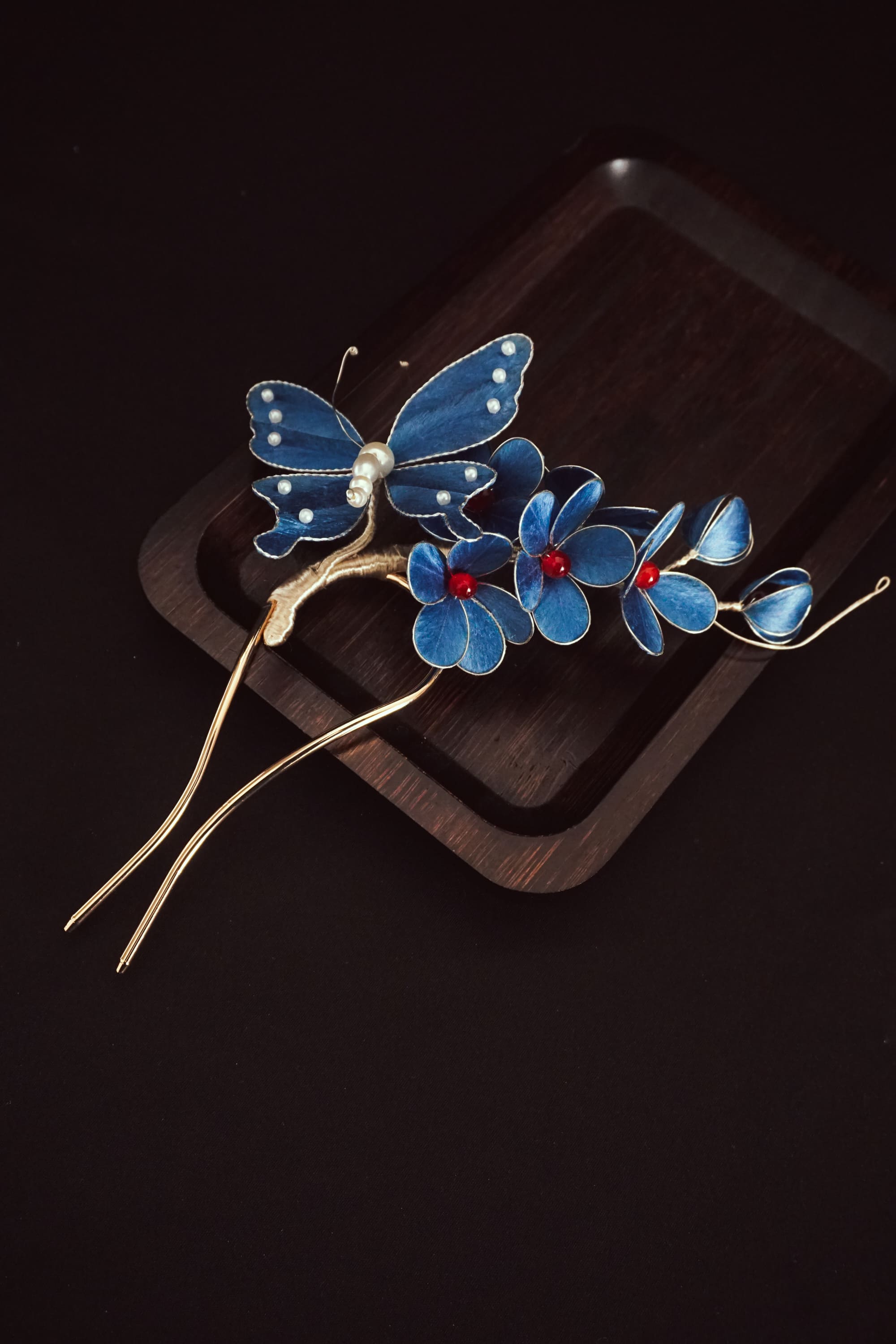 Blue Butterfly Floral Hair Pin