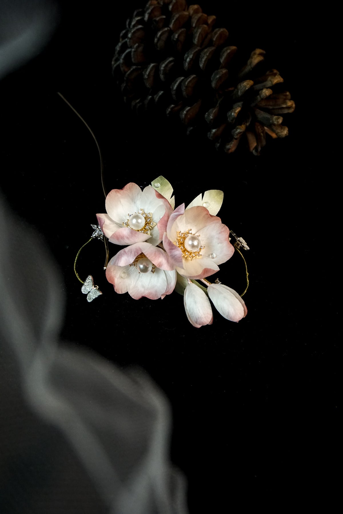 Handmade Peach Blossom Velvet Flower Hairpin
