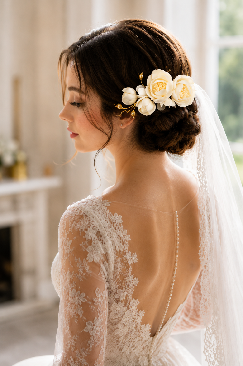 Handmade White Camellia Velvet Flower Hair Clip