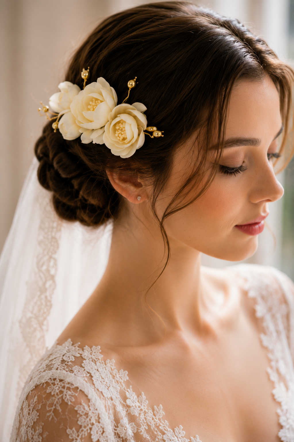 Handmade White Camellia Velvet Flower Hair Clip