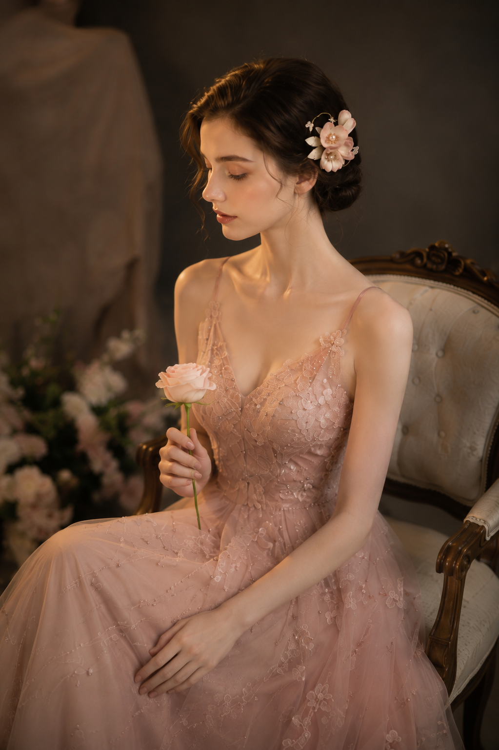 Handmade Peach Blossom Velvet Flower Hairpin
