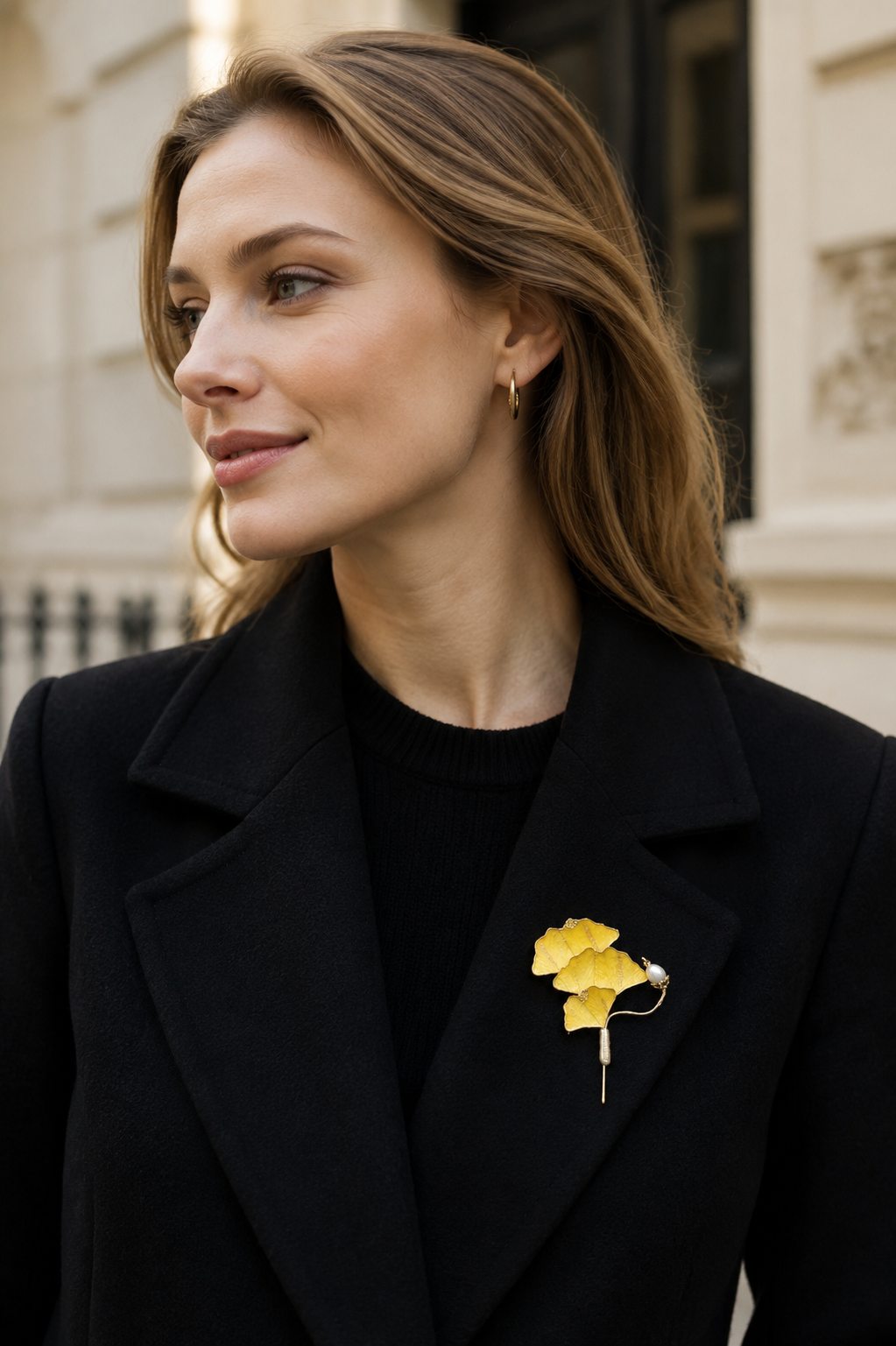 Handmade Golden Ginkgo Leaf Brooch