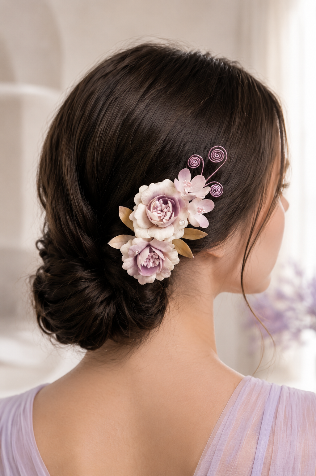 Handmade Lavender Peony Floral Hairpin