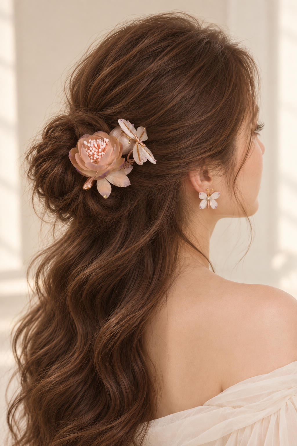Pink Floral Hairpin & Earring Set