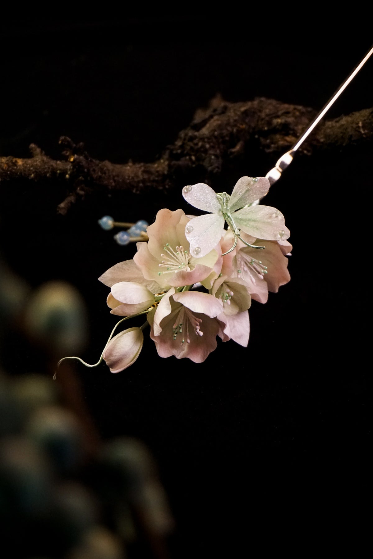 Pink Green Begonia Hairpin