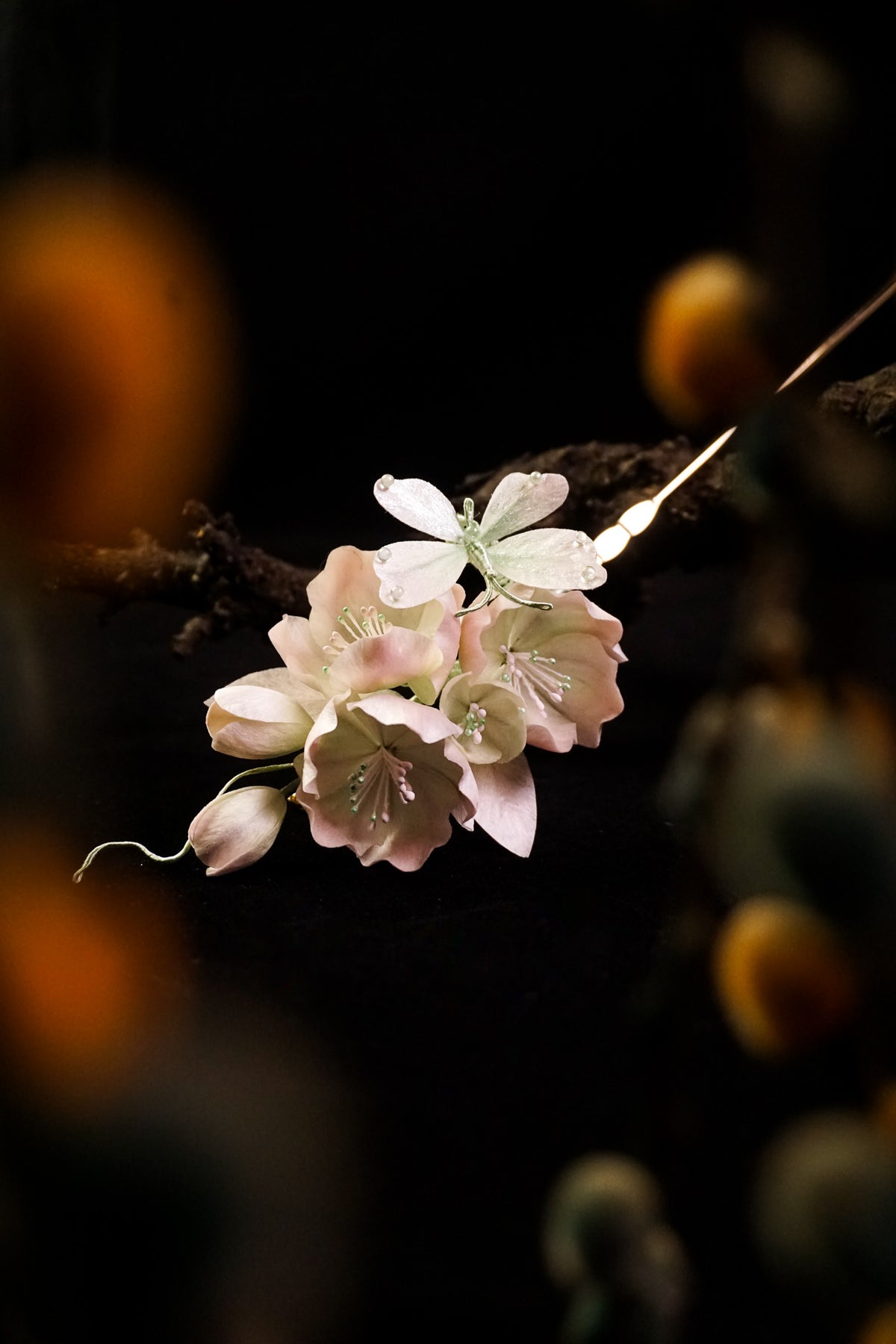 Pink Green Begonia Hairpin