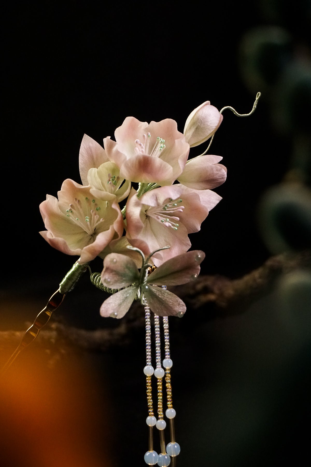 Pink Green Begonia Hairpin