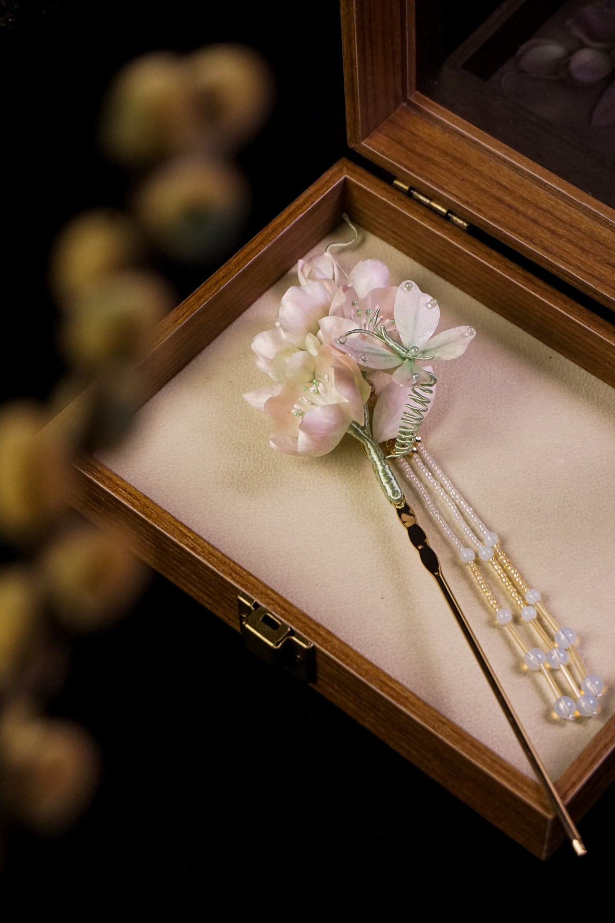 Pink Green Begonia Hairpin