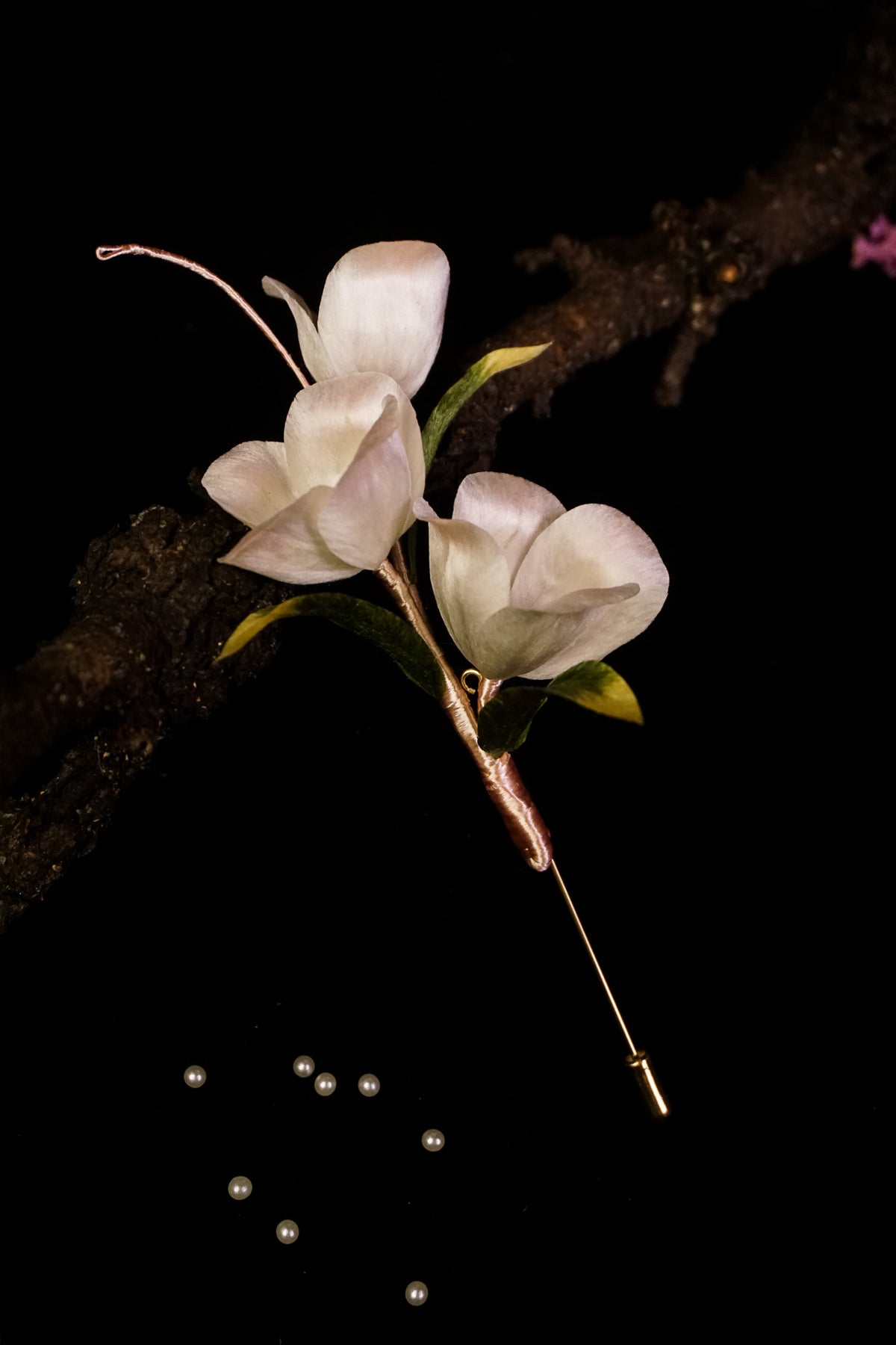 Handmade White & Blush Pink Tulip Brooch