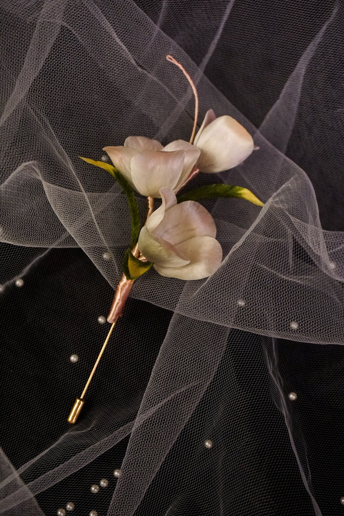 Handmade White & Blush Pink Tulip Brooch