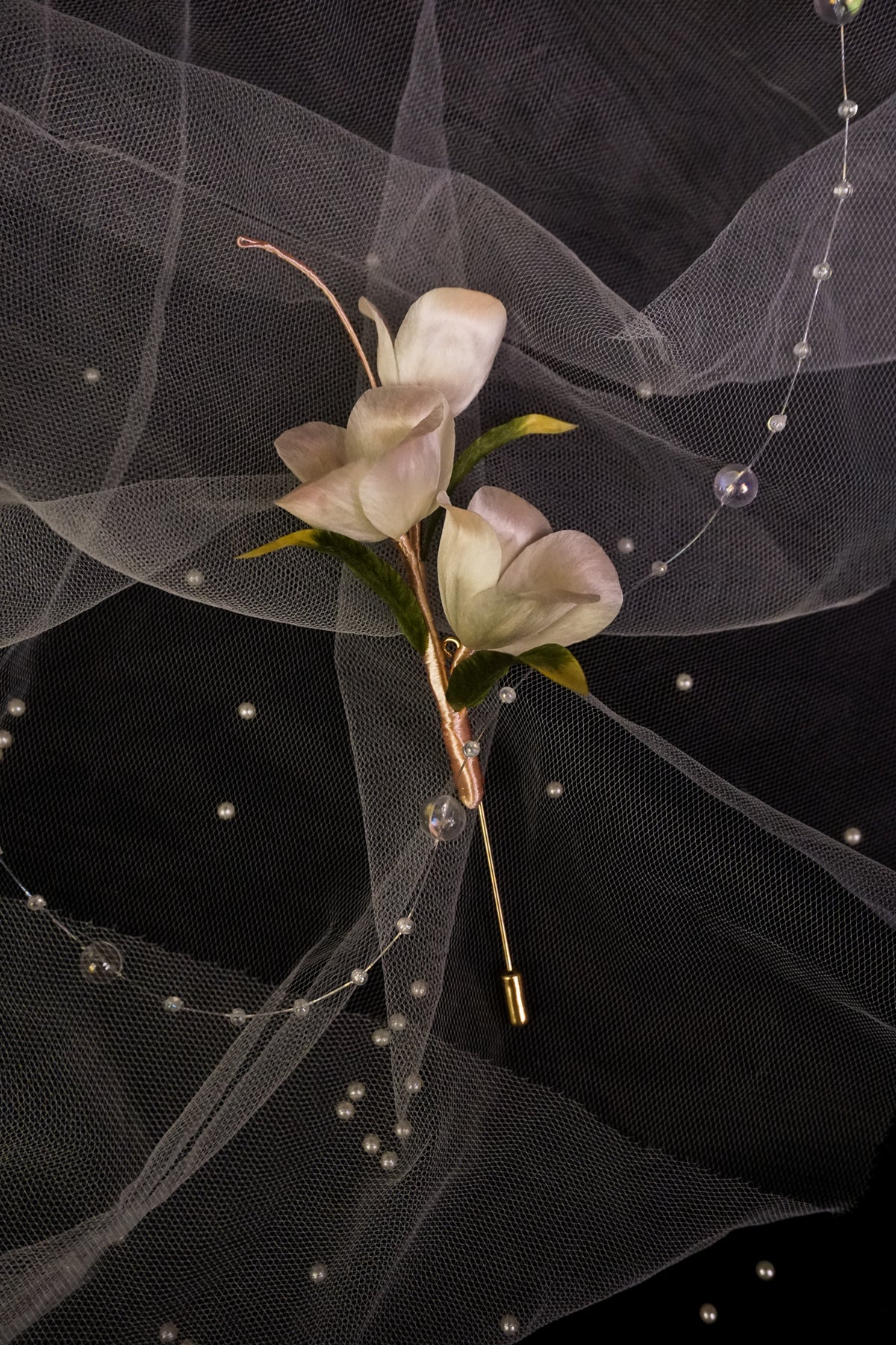 Handmade White & Blush Pink Tulip Brooch