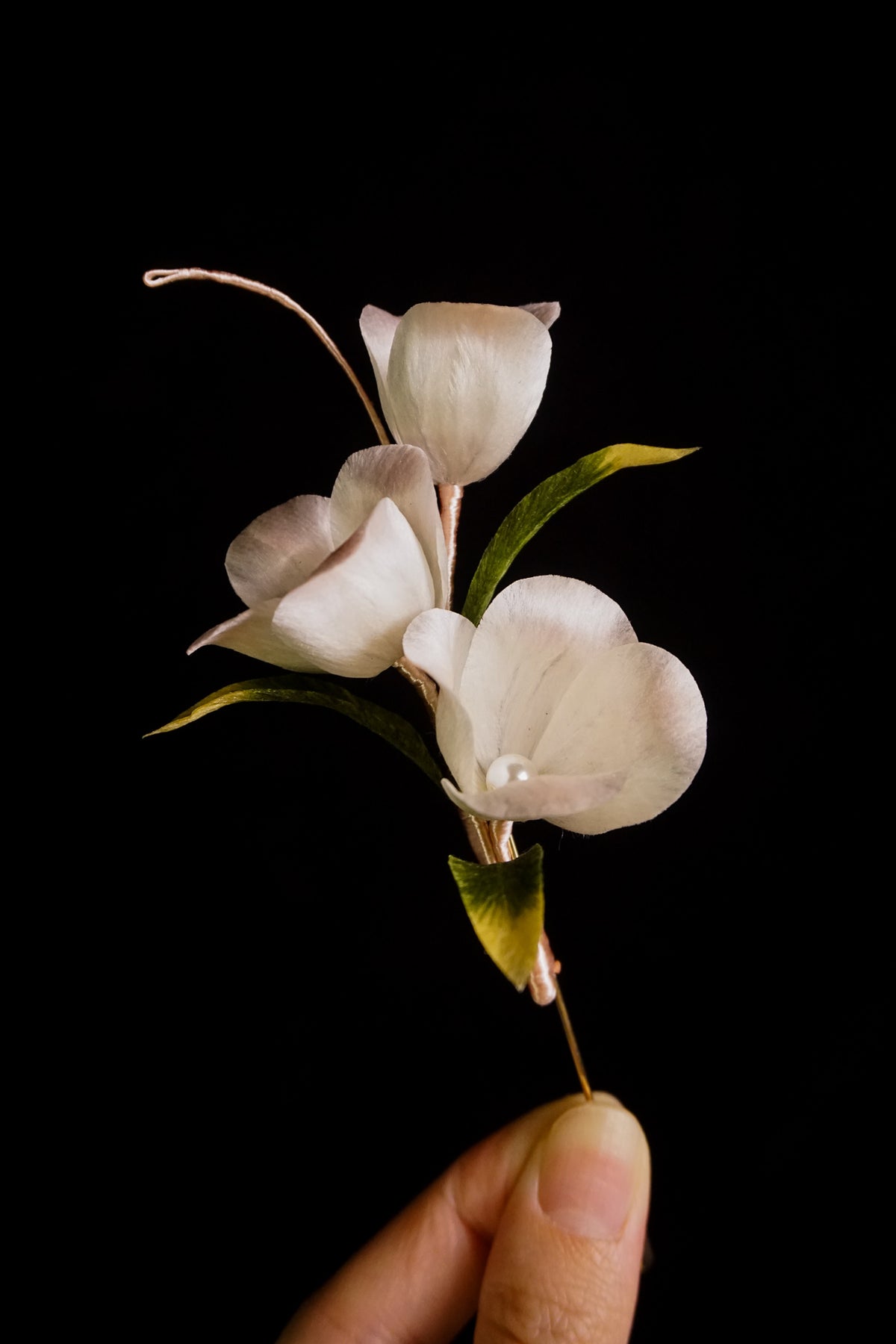 Handmade White & Blush Pink Tulip Brooch