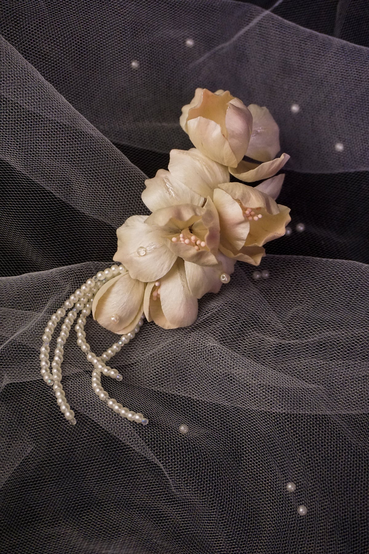 Handmade Blush Pink Iris Pearl Hair Clip