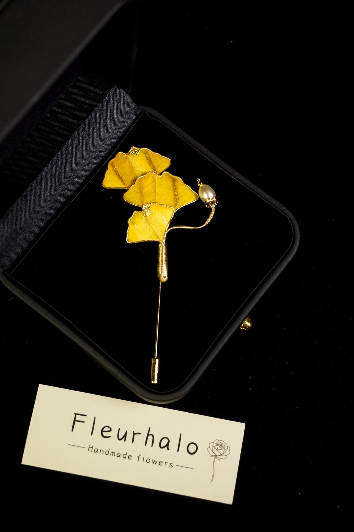 Handmade Golden Ginkgo Leaf Brooch