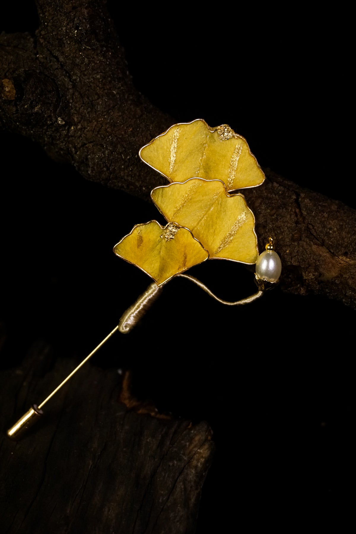 Handmade Golden Ginkgo Leaf Brooch