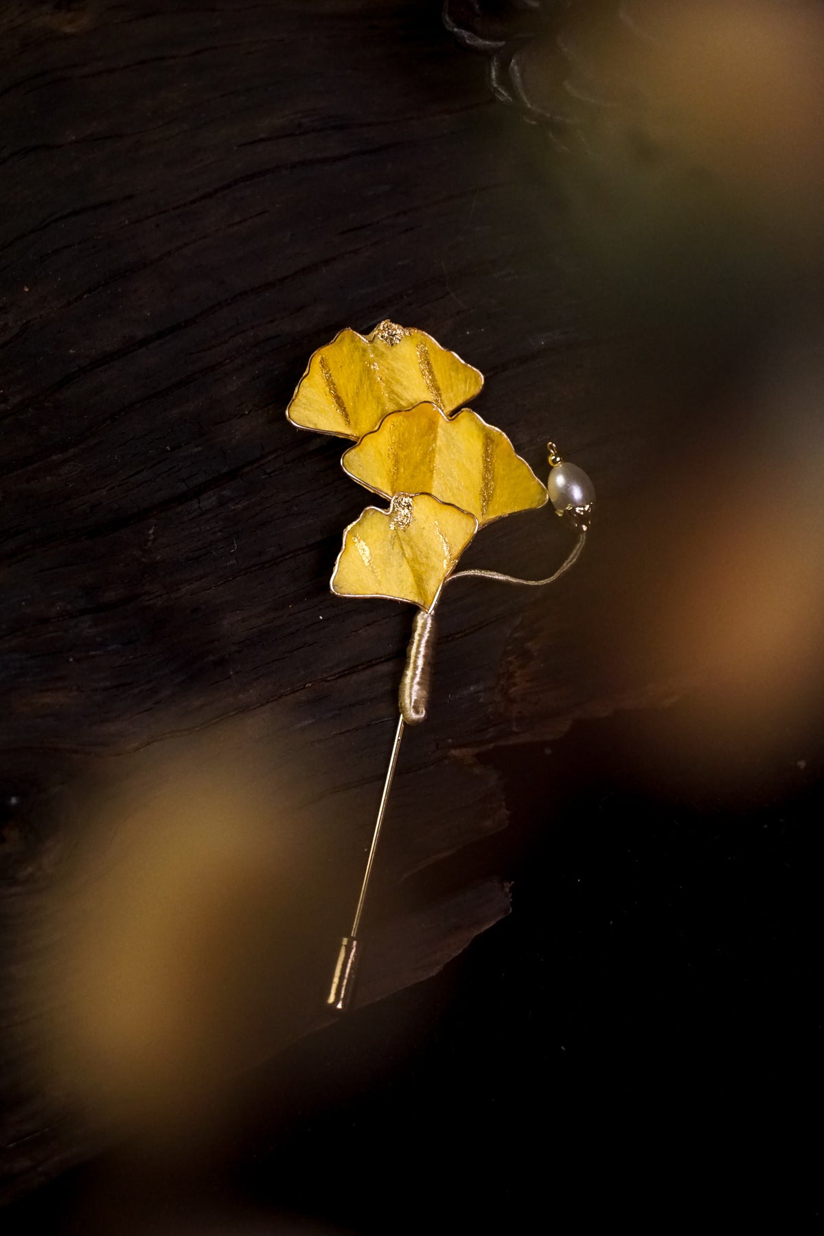 Handmade Golden Ginkgo Leaf Brooch