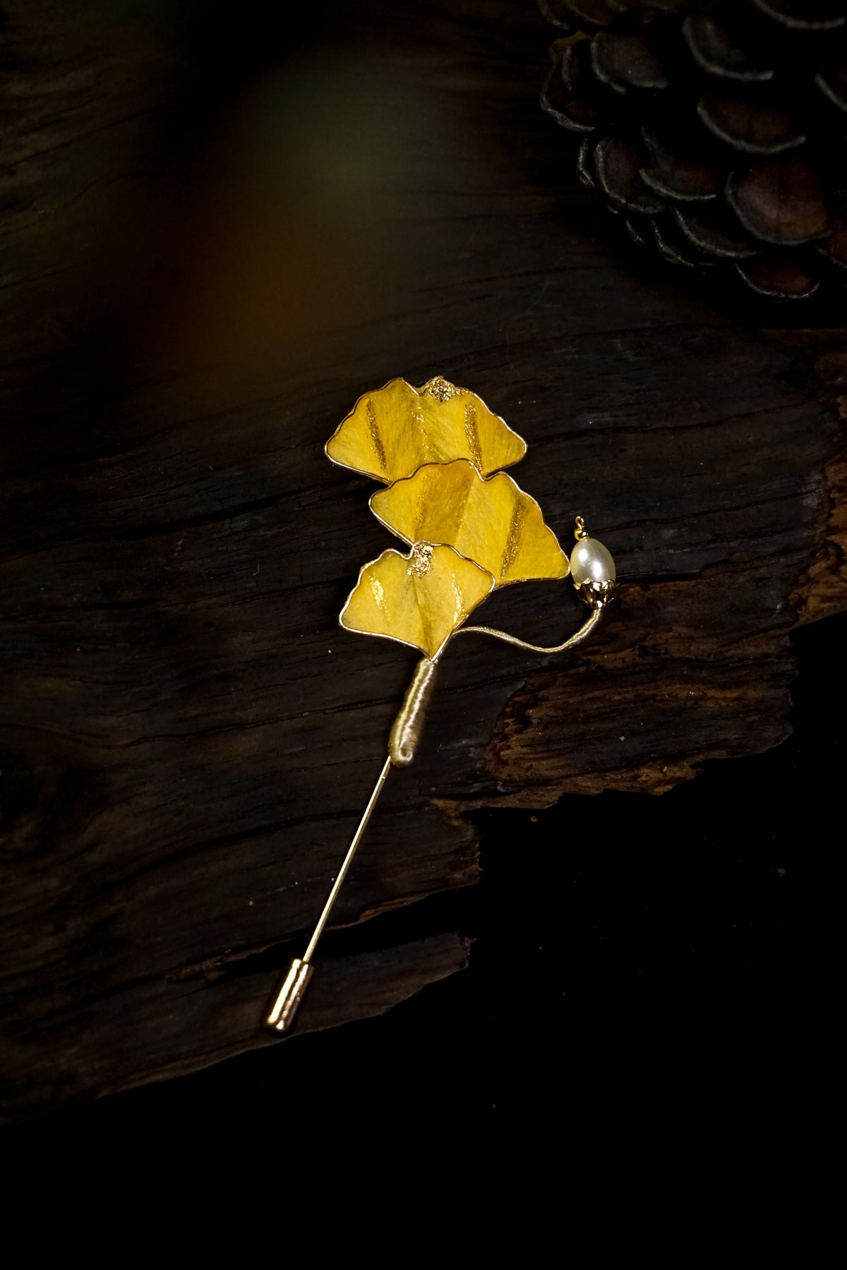 Handmade Golden Ginkgo Leaf Brooch