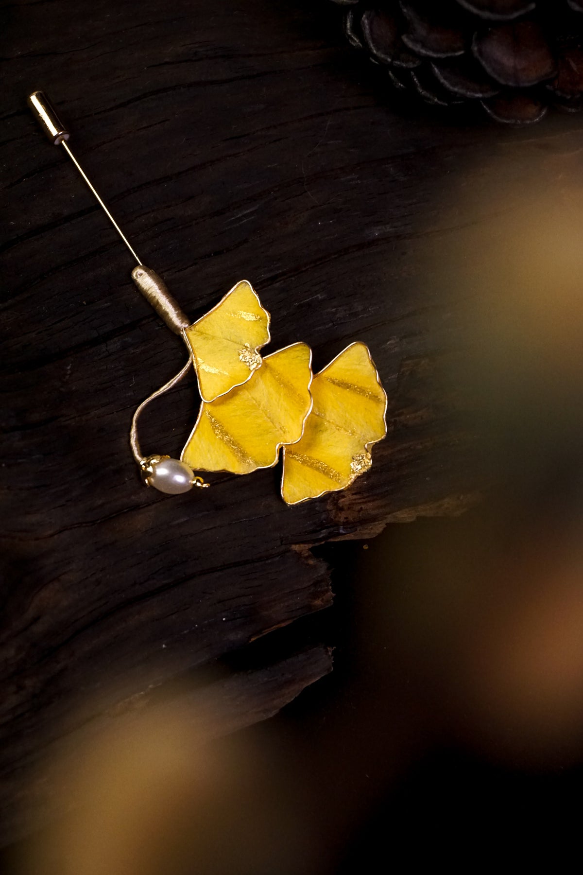 Handmade Golden Ginkgo Leaf Brooch