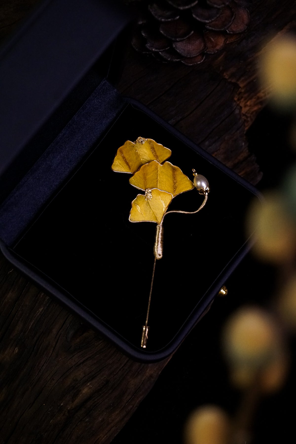 Handmade Golden Ginkgo Leaf Brooch