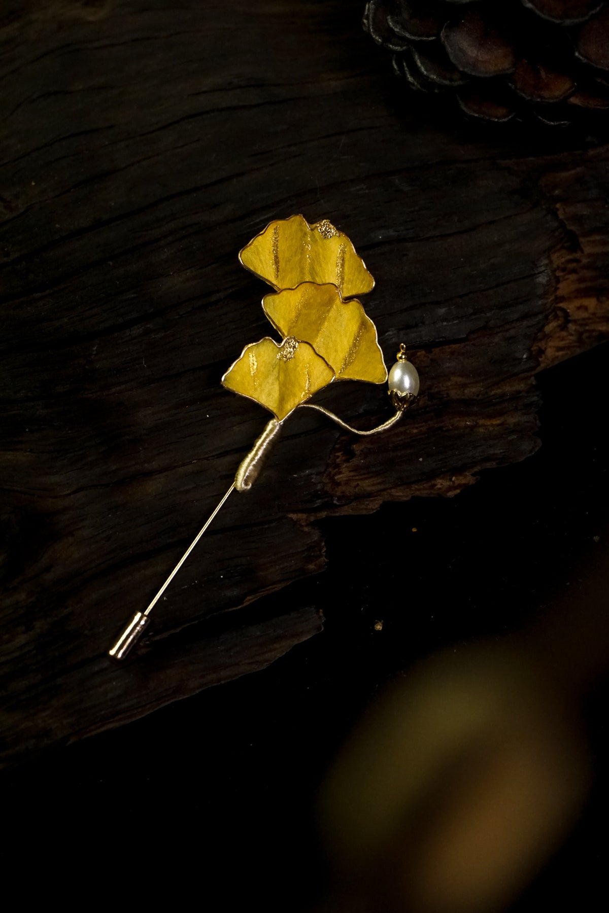 Handmade Golden Ginkgo Leaf Brooch