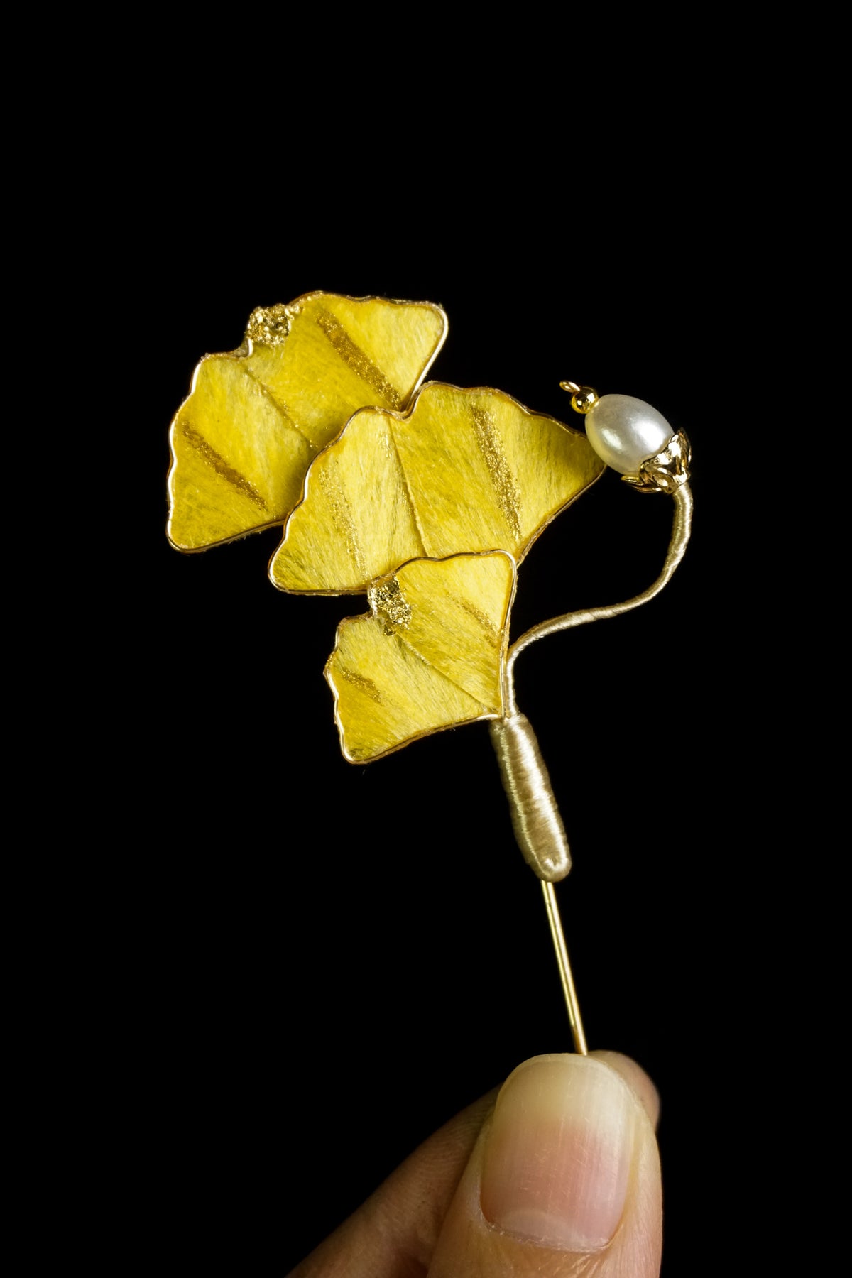 Handmade Golden Ginkgo Leaf Brooch