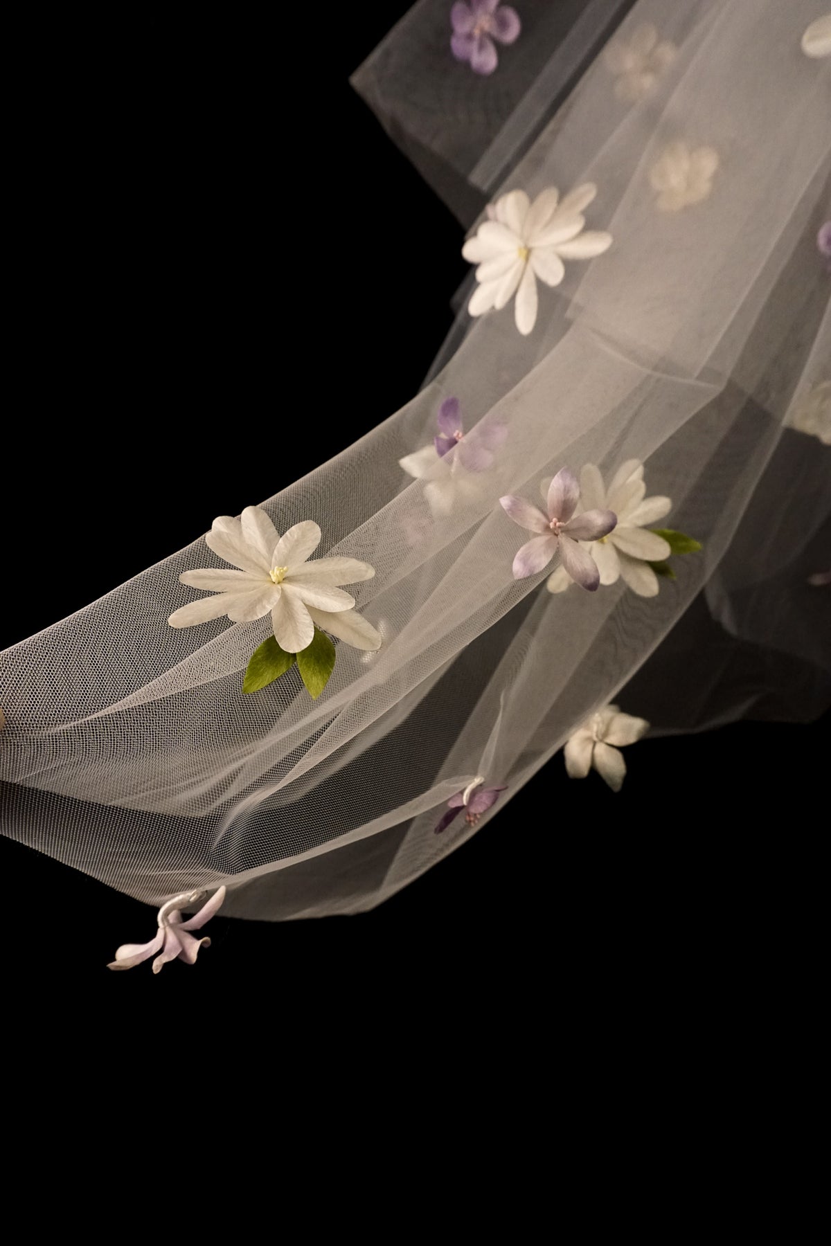 White & Lilac Floral Veil