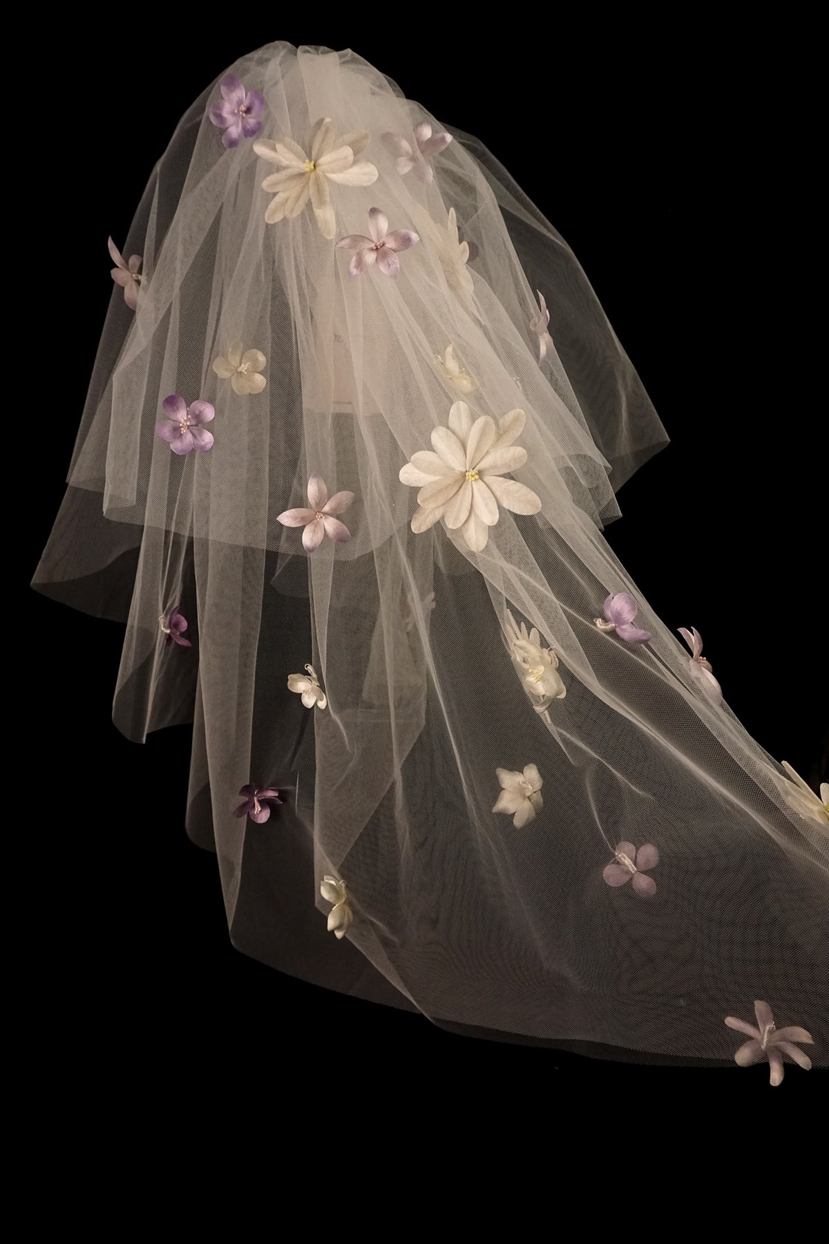 White & Lilac Floral Veil