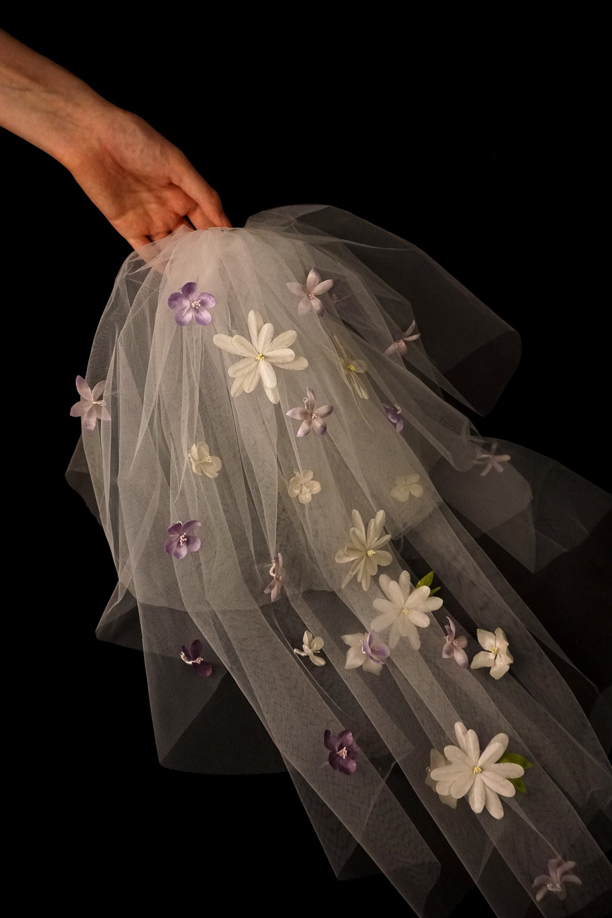 White & Lilac Floral Veil