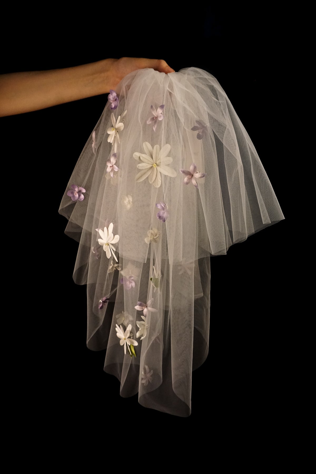 White & Lilac Floral Veil
